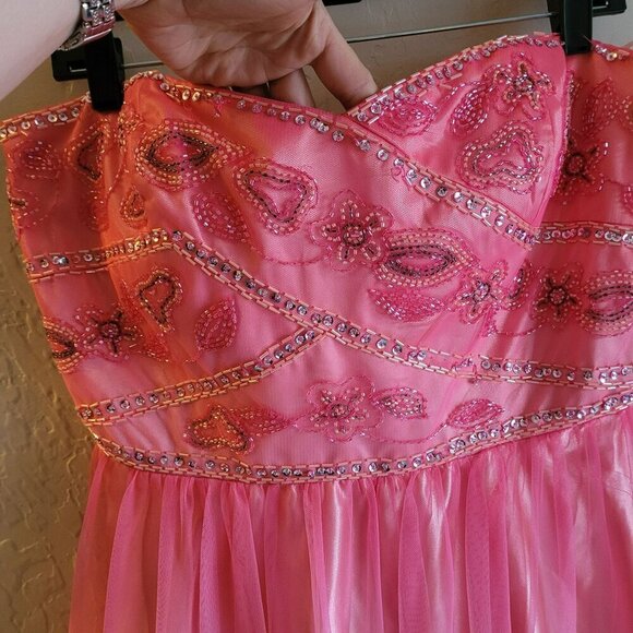 Deb Pink Strapless Beaded Ombre Formal Gown With Tulle Overlay size 14W - Picture 2 of 7